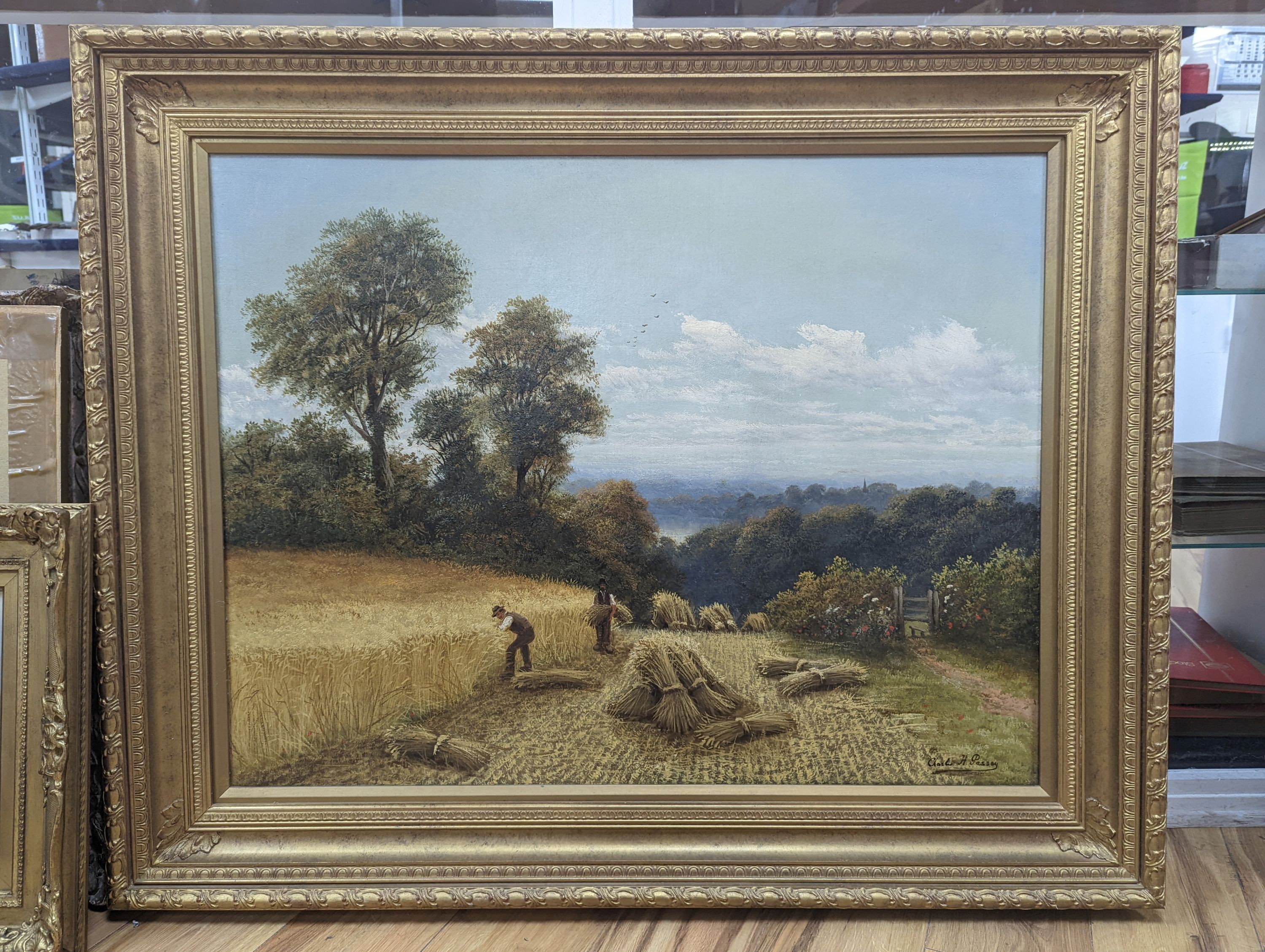 Charles Henry Passey (Exh.1870-1885), oil on canvas, Haymakers in a landscape, signed, 71 x 91cm